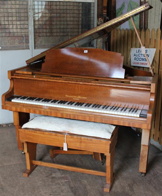 Monington & Weston Art Deco walnut baby grand piano &  matching stool